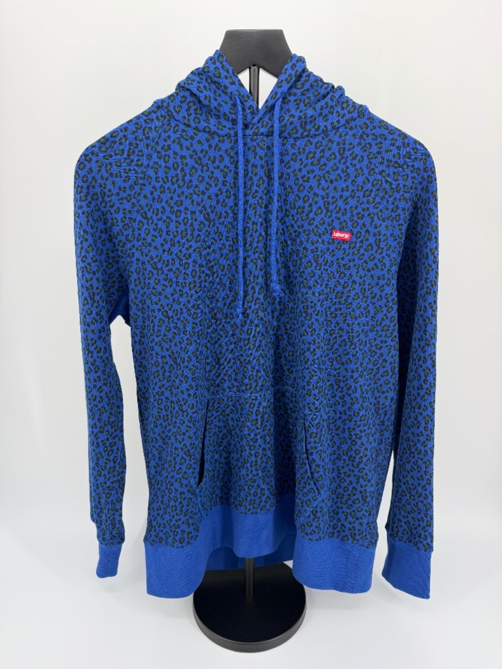 Levi's Womens Animal Leopard-Print Logo Relaxed Fit Pullover Hoodie Blue S